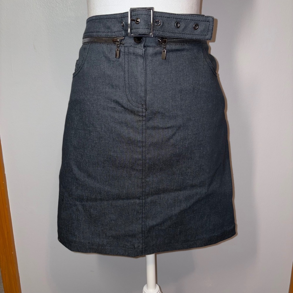 WORTH NEW YORK Gray removable zipper Belt dark gray A-Line Mini Skirt Size 2